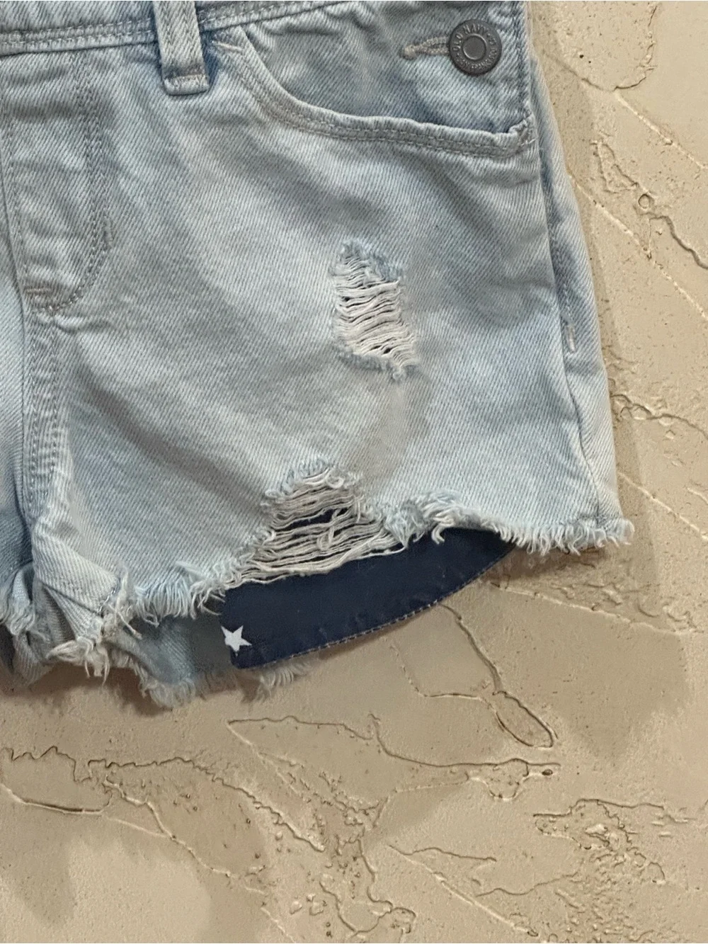 Old Navy Light Wash Distressed Girls Denim Short Overalls Patriotic Pockets Sz M